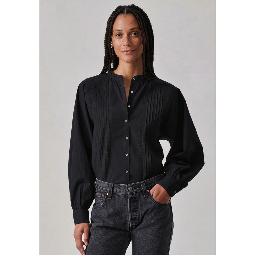 Buck Mason Black Heirloom Poplin Poet Shirt size S small